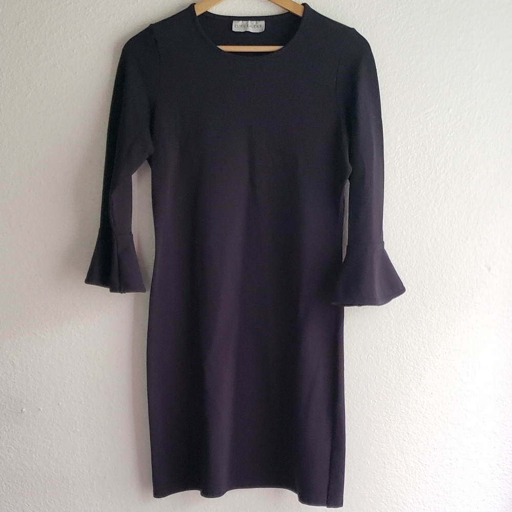 Estee Lauder Michael Kors Navy Shift Dress Bell Sleeve Timeless Mini Small
